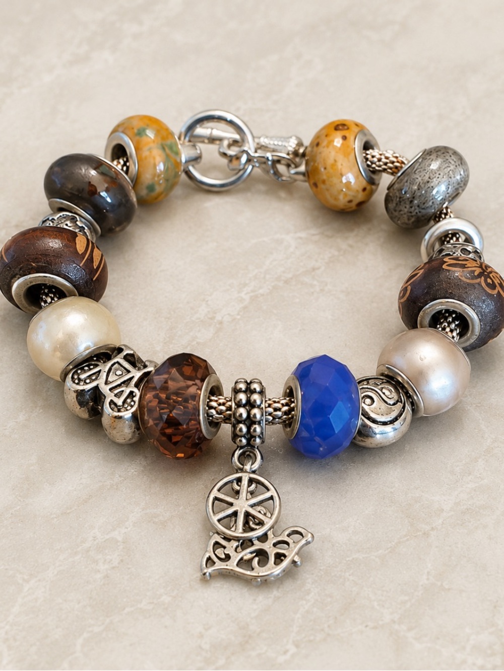 Peace Sign Dove Bicycle Yin Yang Charm Bracelet